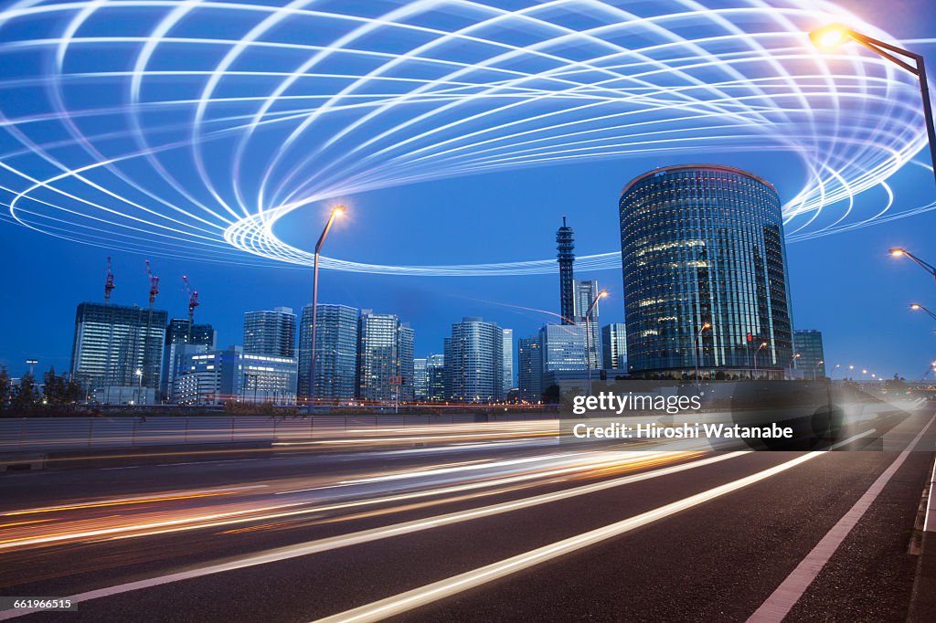 Light trail over the city