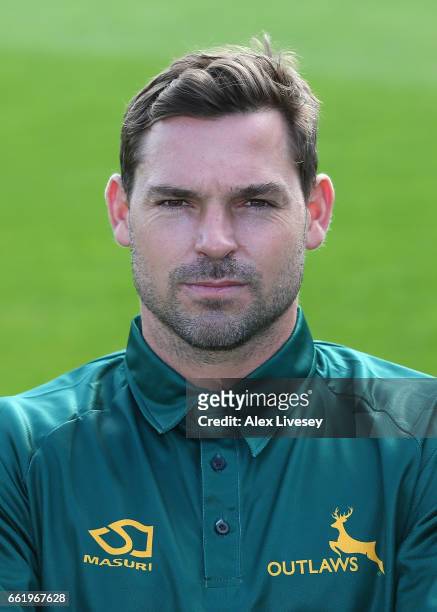 Michael Lumb of Nottinghamshire CCC poses for a portrait during the Nottinghamshire CCC Photocall at Trent Bridge on March 31, 2017 in Nottingham,...