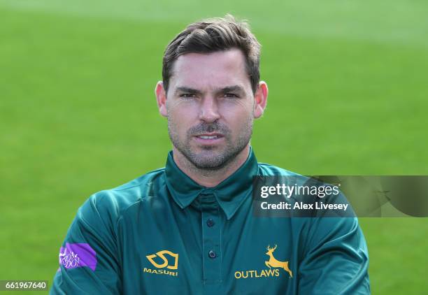Michael Lumb of Nottinghamshire CCC poses for a portrait during the Nottinghamshire CCC Photocall at Trent Bridge on March 31, 2017 in Nottingham,...