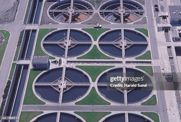 aerial, water treatment and purification ponds. - 浄水 ストックフォトと画像