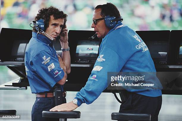 Team principal of Prost Grand Prix Alain Prost with his team manager Cesare Fiorio during the teams first race the Qantas Australian Grand Prix on 8...