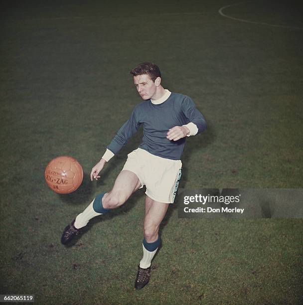 English footballer and captain of Everton Football Club, Brian Labone undertakes a training session on 4 August 1962 at the Goodison Park football...