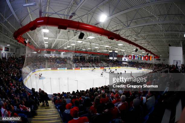 General view of the opening face off during a game between Canada and United States at the 2017 IIHF Womans World Junior Championships at USA Hockey...