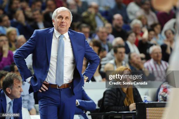 Zeljko Obradovic, coach of Fenerbahce Ulker Istanbul during the 2016/2017 Turkish Airlines Euroleague Regular Season Round 29 game between Real...