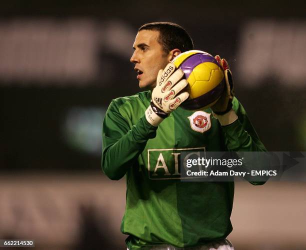 Manchester United's John O'Shea stands in for injured goalkeeper Edwin van der Sar