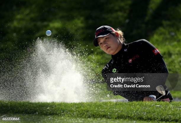 Ariya Jutanugarn of Thailand plays her second shot on the par 3, 17th hole during the second round of the 2017 ANA Inspiration held on the Dinah...