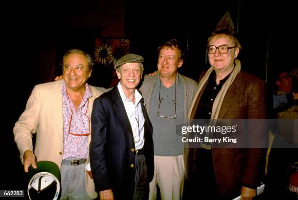 Bill Dana, Don Knotts, Tom Poston and Steve Allen attend Comic Relief to benefit the homeless, 1987. Allen died of heart failure while sleeping...