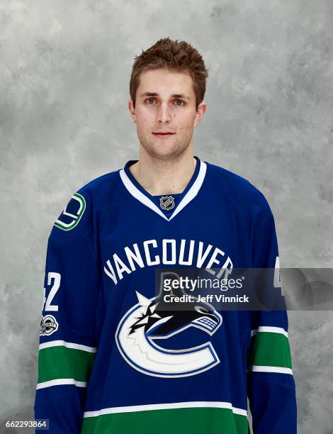 Drew Shore of the Vancouver Canucks poses for his official NHL headshot before their NHL game against the Los Angeles Kings at Rogers Arena March 31,...