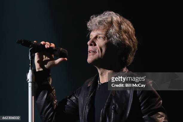 Jon Bon Jovi performs live at the Wells Fargo Center March 31, 2017 in Philadelphia, Pennsylvania.