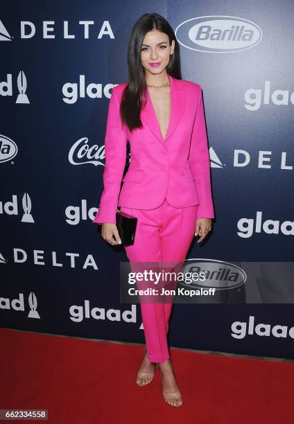 Actress Victoria Justice arrives at the Inaugural GLAAD Rising Stars Luncheon at The Beverly Hilton Hotel on March 31, 2017 in Beverly Hills,...