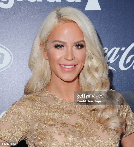 Gigi Gorgeous arrives at the Inaugural GLAAD Rising Stars Luncheon at The Beverly Hilton Hotel on March 31, 2017 in Beverly Hills, California.