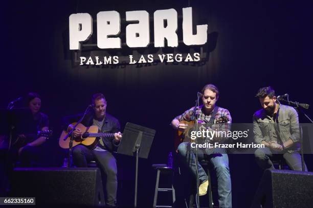Singer-songwriters Hillary Lindsey, Trevor Rosen, Matt Jenkins and Matthew Ramsey perform onstage at the ACM Party For A Cause: Songwriter Showcase...