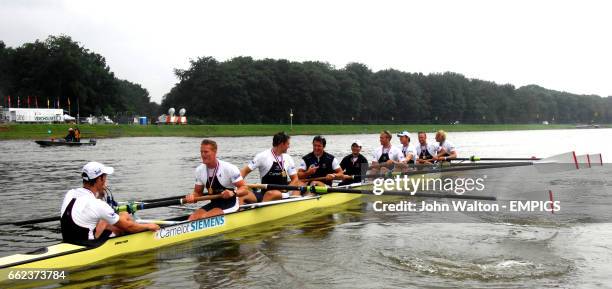 Great Britain's Men's Eight comprising Alex Partridge, Colin Smith, James Orme, Marcus Bateman, Peter Reed, Andrew Triggs Hodge, Matthew Langridge,...