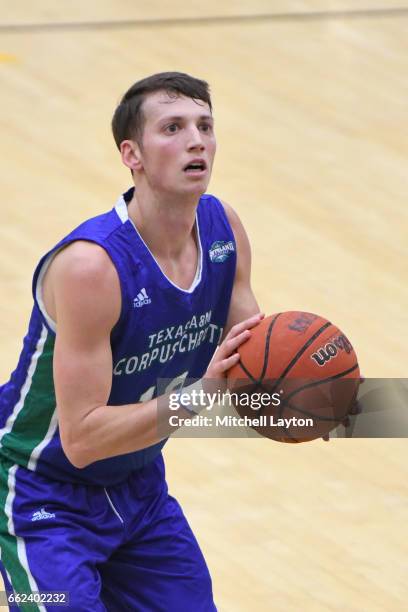 Jake Kocher of the Texas A&M-CC Islanders takes a foul shot during the Semi-final of the CollegeInsider.com Tournament against the UMBC Retrievers at...