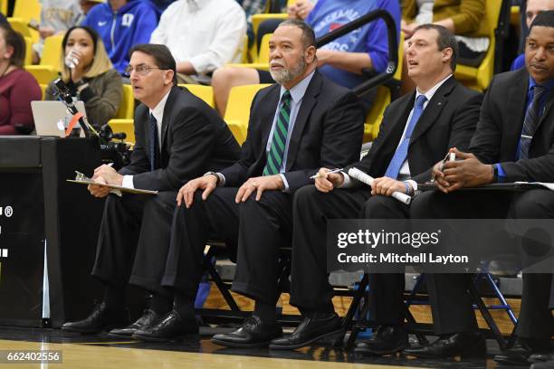 Head coach Willis Wilson of the Texas A&M-CC Islanders looks on during the Semi-final of the CollegeInsider.com Tournament against the UMBC...