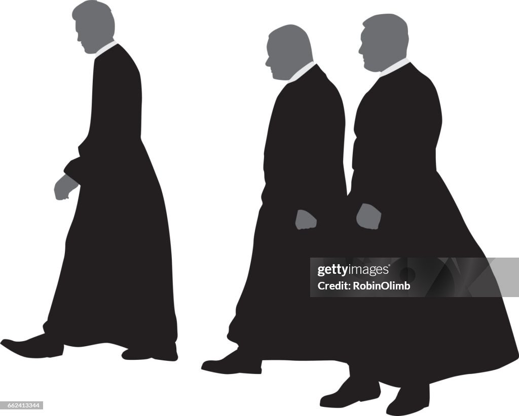 Tre sacerdoti che camminano silhouette
