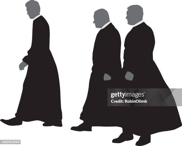 ilustrações, clipart, desenhos animados e ícones de silhueta de sacerdotes caminhando três - vestimenta religiosa