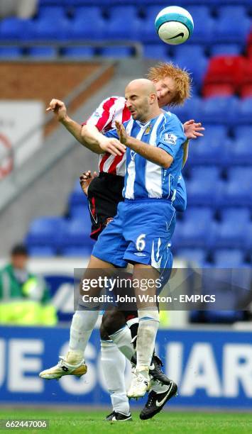 Wigan Athletic's Antoine Sibierski and Sunderland's Paul McShane battle for the ball