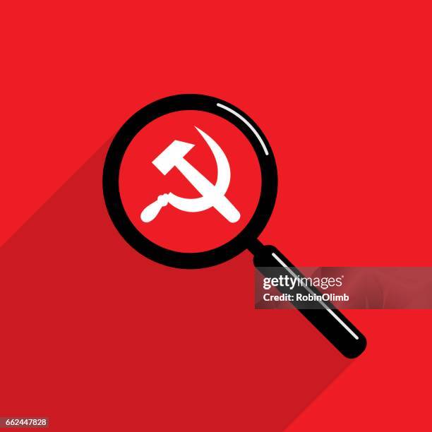 magnifying glass hammer and cycle - communism stock illustrations