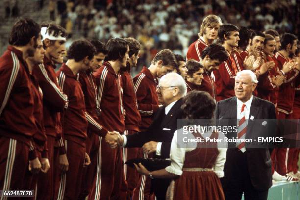 The Hungary team receive their silver medals after losing to Poland in the final