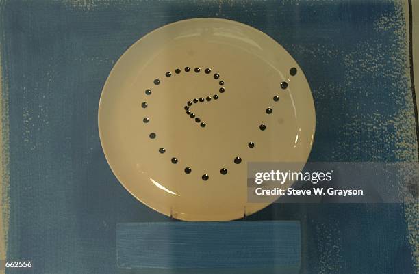 Handpainted plate by actress Gillian Anderson is on display at Neiman Marcus department store September 27, 2000 in Beverly Hills, CA. The plate will...