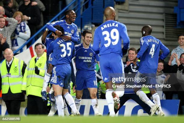 Chelsea's Shaun Wright-Phillips celebrates scoring the second goal with team mates