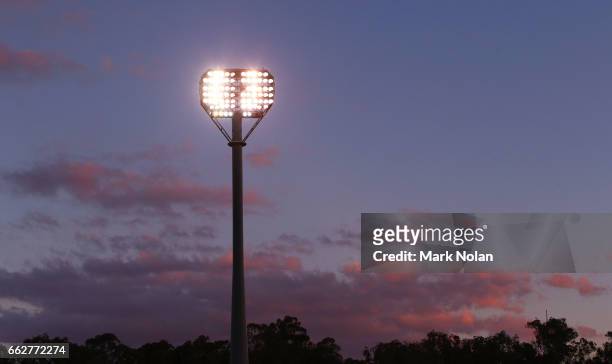 General view of the stadium during the round five NRL match between the Canberra Raiders and the Parramatta Eels at GIO Stadium on April 1, 2017 in...