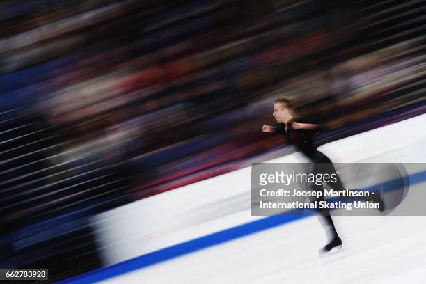 Michal Brezina of Czech Republic competes in the Men's Free Skating during day four of the World Figure Skating Championships at Hartwall Arena on...