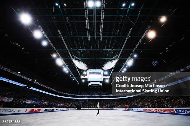 Misha Ge of Uzbekistan competes in the Men's Free Skating during day four of the World Figure Skating Championships at Hartwall Arena on April 1,...