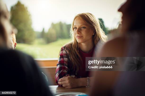 adventures on the dolomites: relaxing in a cabin - children and teens stock pictures, royalty-free photos & images