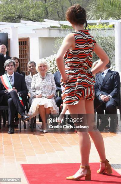 Camilla, Duchess of Cornwall visits La Gloriette and attends a fashion show featuring products made by former victims of human trafficking, on the...
