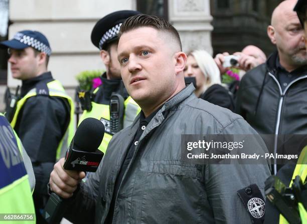 Former spokesman and leader of the English Defence League Tommy Robinson in London, during a counterprotest by UAF against Britain First and EDL...