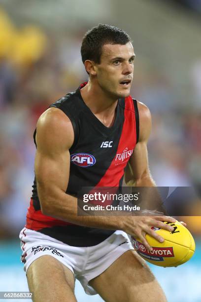 Brent Stanton of the Bombers during the round two AFL match between the Brisbane Lions and the Essendon Bombers at The Gabba on April 1, 2017 in...