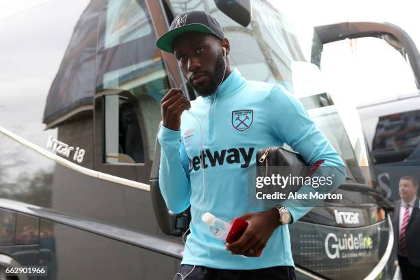 Arthur Masuaku of West Ham United arrives at the stadium prior to prior to the Premier League match between Hull City and West Ham United at KCOM...