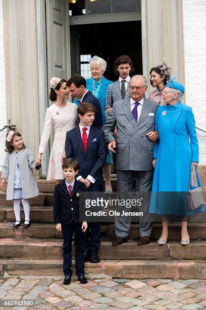 Prince Felix of Denmark, son of Prince Joachim and former wife Countess Alexandra, together with his family Queen Margrethe , Prince consort Henrik,...