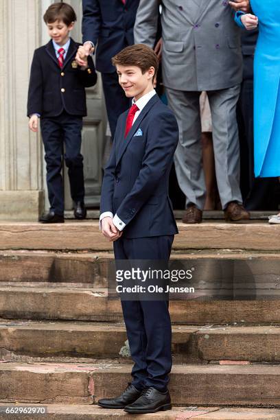 Prince Felix of Denmark, son of Prince Joachim and former wife Countess Alexandra, at the Fredensborg Palace church after his confirmation on April...