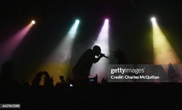 Stormzy performs to a sell out crowd at The Limelight on April 1, 2017 in Belfast, Northern Ireland. The Mobo award winner is currently on his UK...