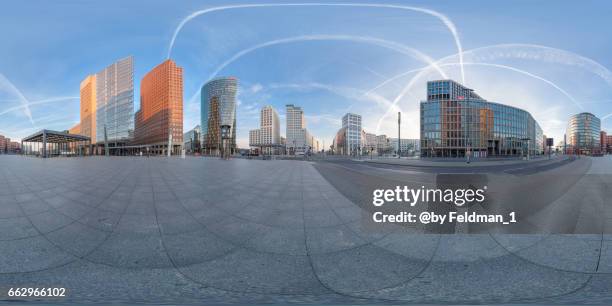 360° view at potsdamer platz, berlin, germany - städtischer verkehrsweg stock pictures, royalty-free photos & images
