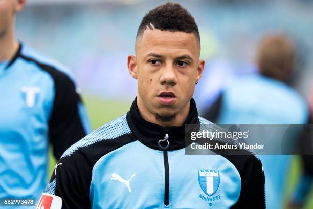 Tobias Sana of Malmo FF during warm-up prior the Allsvenskan match between IFK Goteborg and Malmo FF at Ullevi on April 1, 2017 in Gothenburg, Sweden.