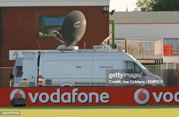 Link van outside the boundry of Grace Road as Lancashire play Derbyshire.