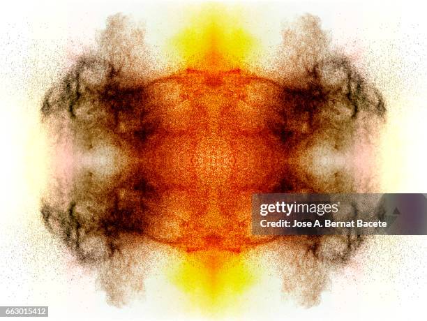 explosion of water drops of  colors gray and orange, floating in the air  on a white background - satén foto e immagini stock