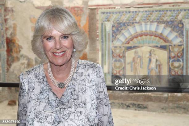 Camilla, Duchess of Cornwall visits Herculaneum Archaeological Site and the Boat Pavillion to view artefacts excavated from Herculaneum and is given...