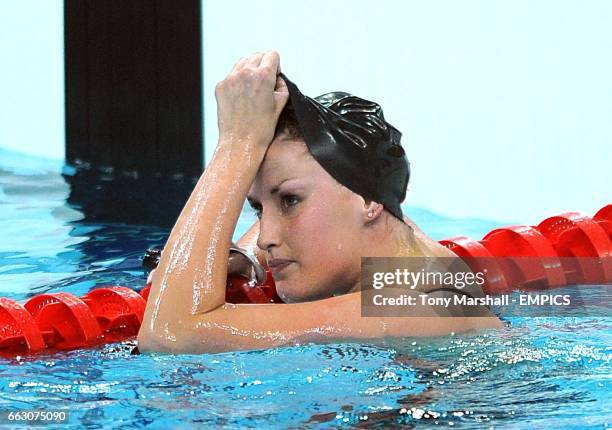 Ireland's Melanie Nocher after finishing the Women's 200m Freestyle heat 2 at the National Aquatics Center on the third day of the 2008 Olympic Games...