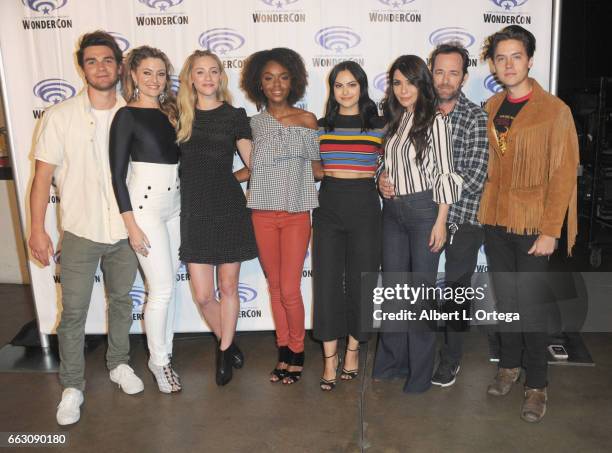 Cast of 'Riverdale' K.J. Apa, Madchen Amick, Ashleigh Murray,Hayley Law, Camila Mendes, Marisol Nichols, Luke Perry and Cole Sprouse attends Day 1 of...