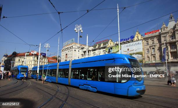 Trams in Trg Bana Josipa Jelacica square