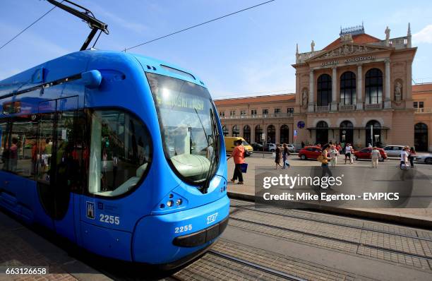 Tram outside Zagreb Train Station