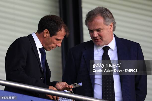 Newly appointed West Ham United manager Gianfranco Zola and Director of Football Gianluca Nani in the stands