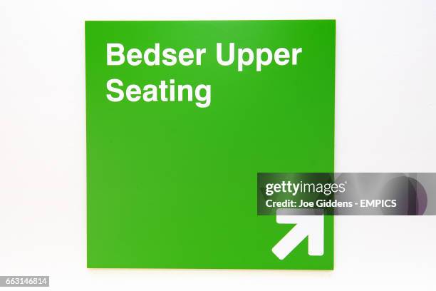 General view of a sign at the Brit Oval showing directions to the Bedser Stand Upper seating