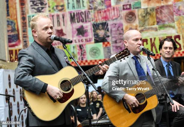 Jamie Dailey and Darrin Vincent of 'Dailey and Vincent' perform during the Country Music Hall Of Fame And Museum's 50th Anniversary celebration at...