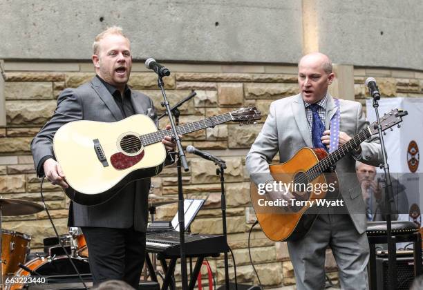 Jamie Dailey and Darrin Vincent of 'Dailey and Vincent' perform during the Country Music Hall Of Fame And Museum's 50th Anniversary celebration at...